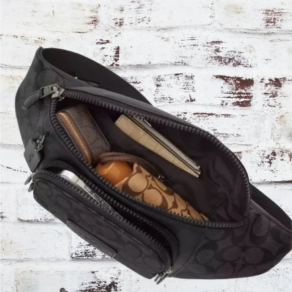 COACH Belt Bag In Signature Canvas Camo Print black Leather/Green Multi … - Picture 3 of 12